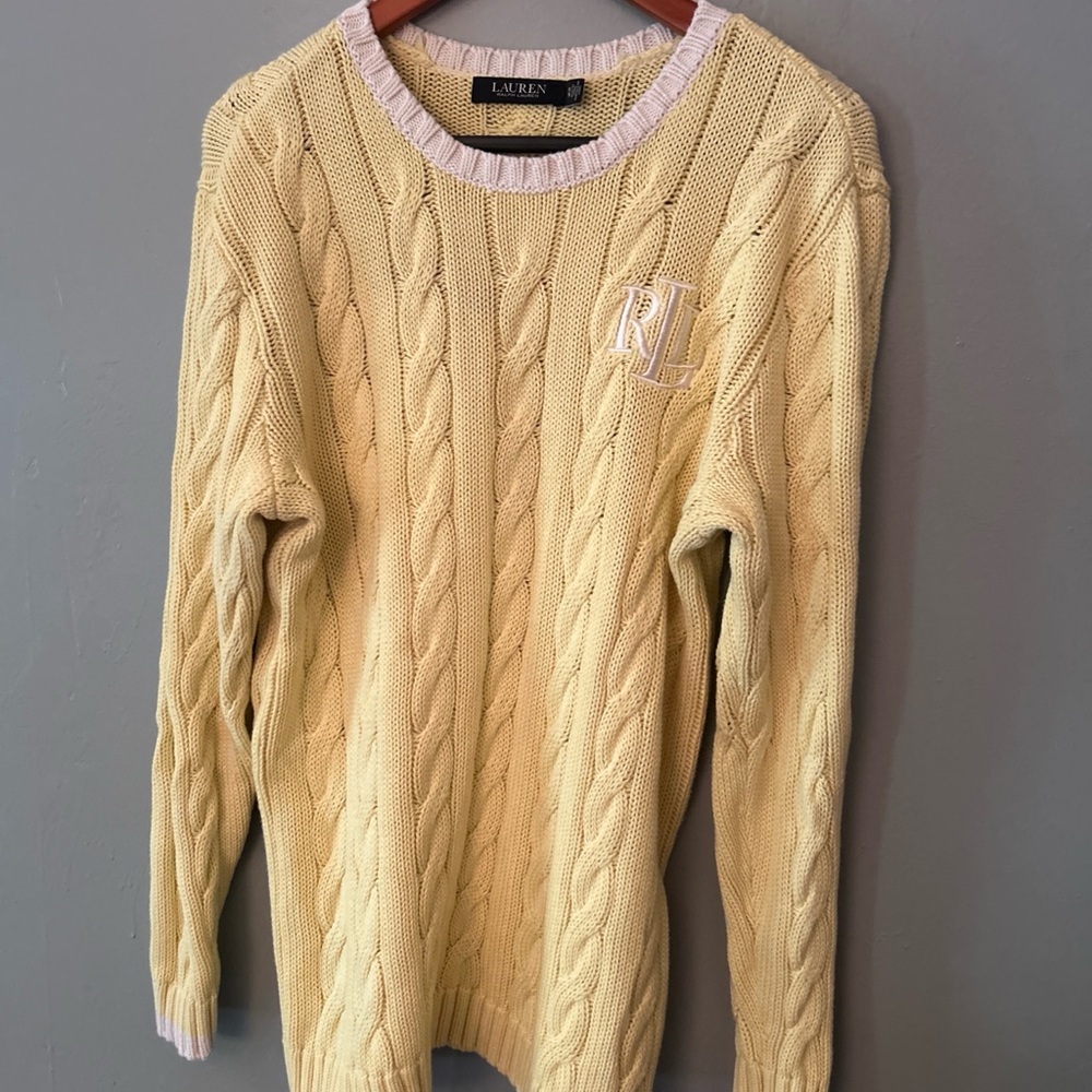 Ralph Lauren Black Label Yellow Cable Knit Sweater Embroidered Logo Size 1X
